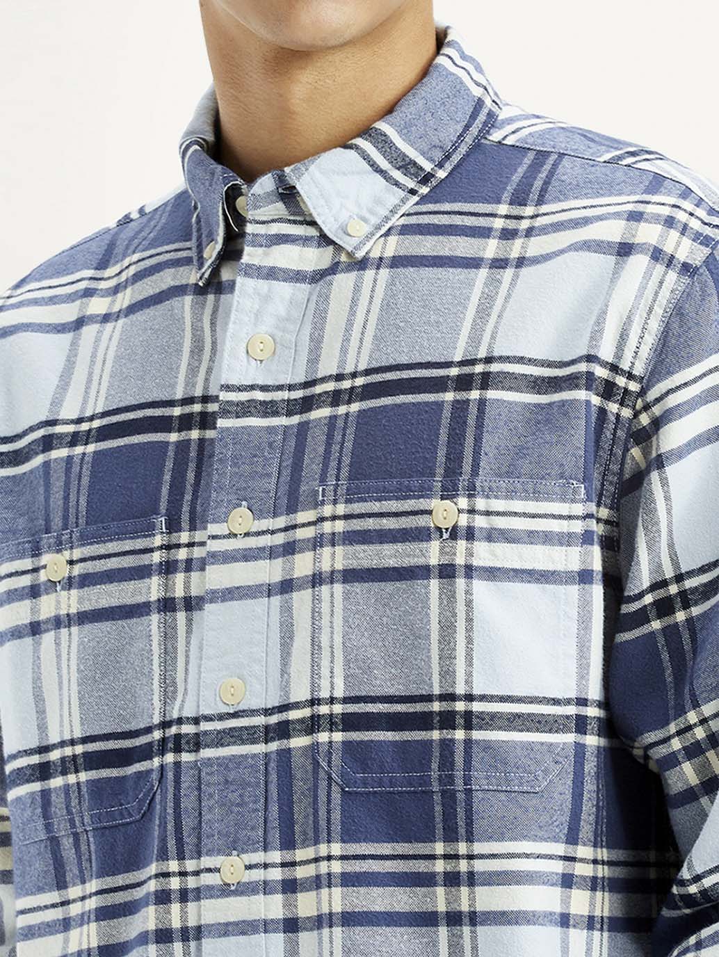 Men's Checkered Blue Flannel Shirt - Image 4