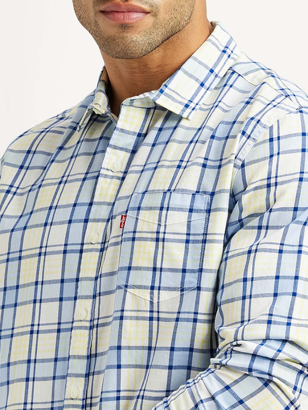 Men's Checkered Blue Slim Fit Shirt - Image 3