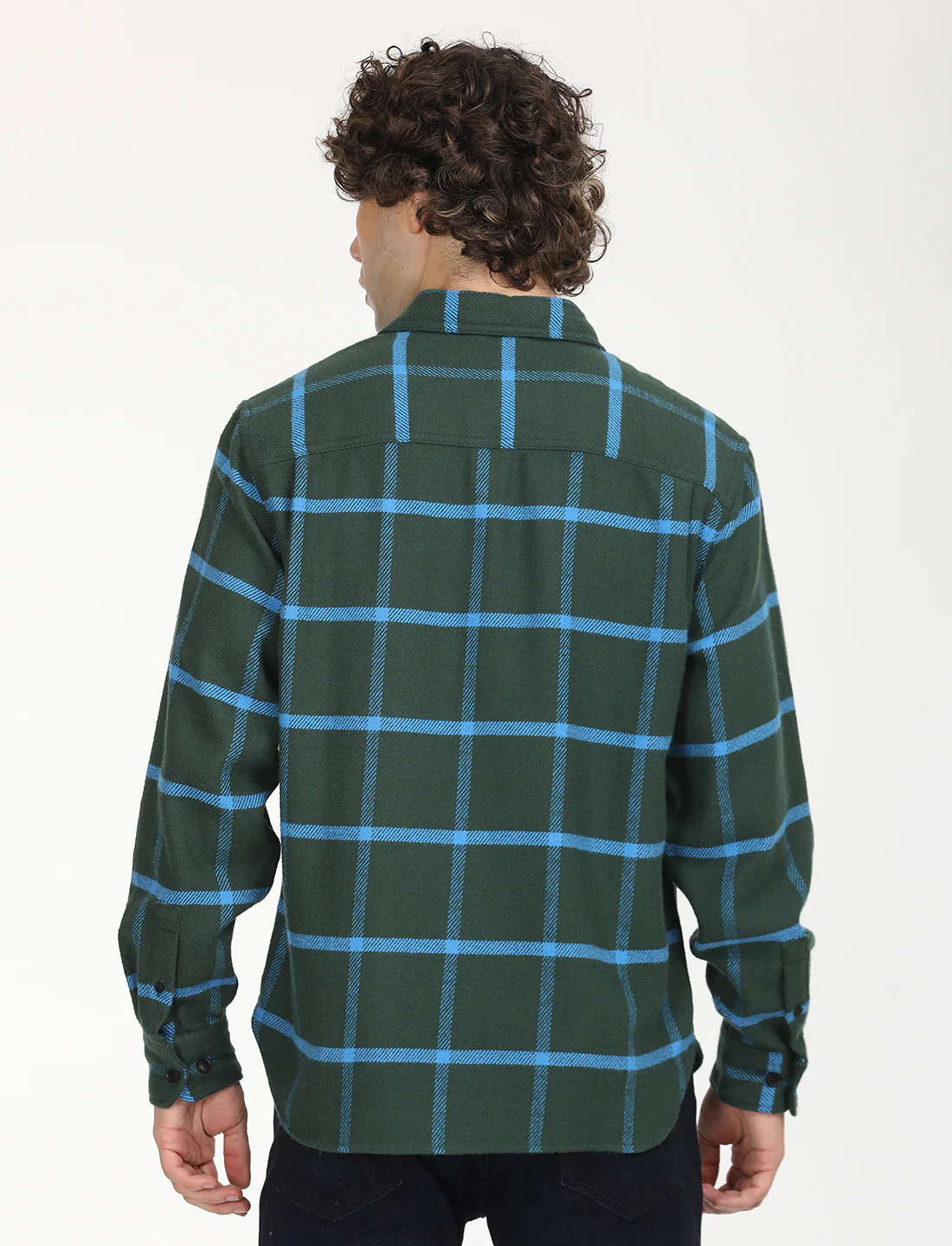 Men's Checkered Dark Green Spread Collar Shacket - Image 3
