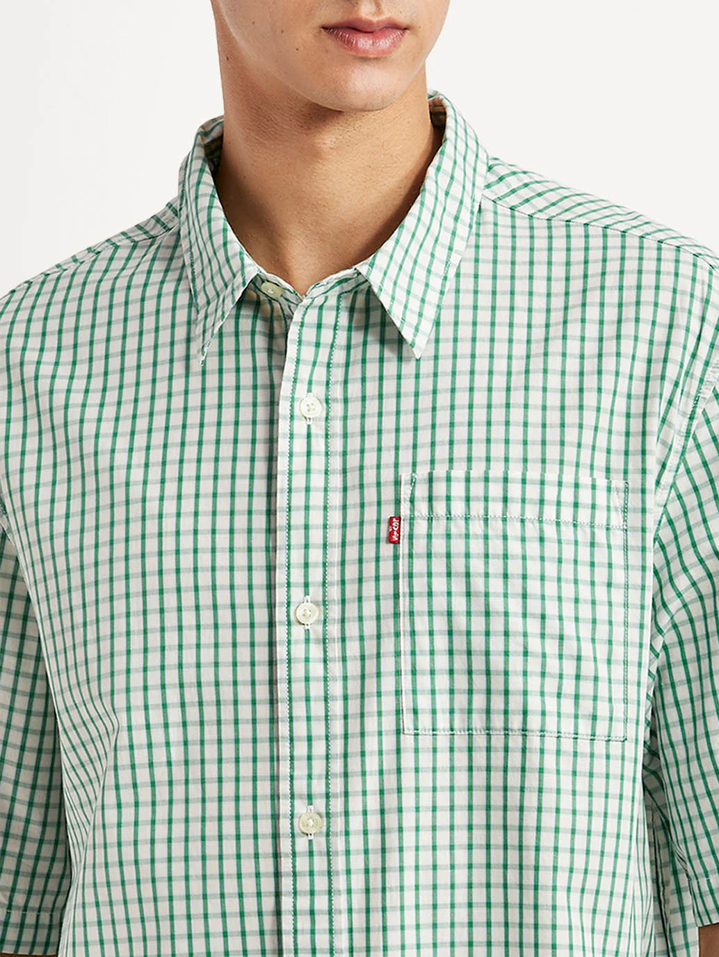 Men's Checkered Green Boxy Fit Poplin Shirt - Image 4