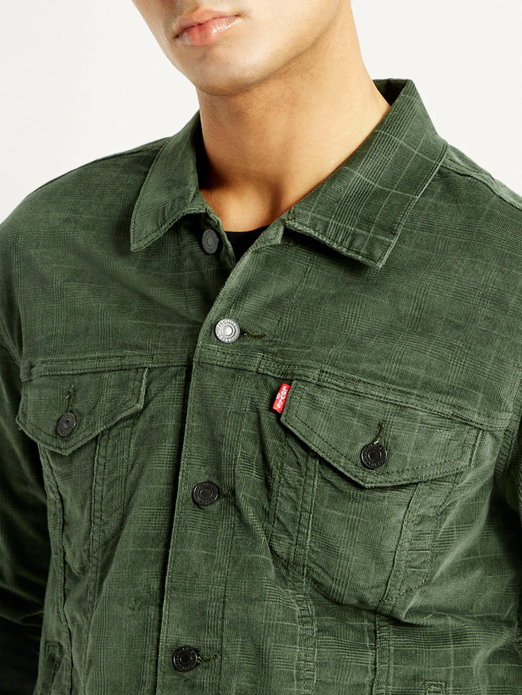Men's Checkered Green Trucker Jacket - Image 4
