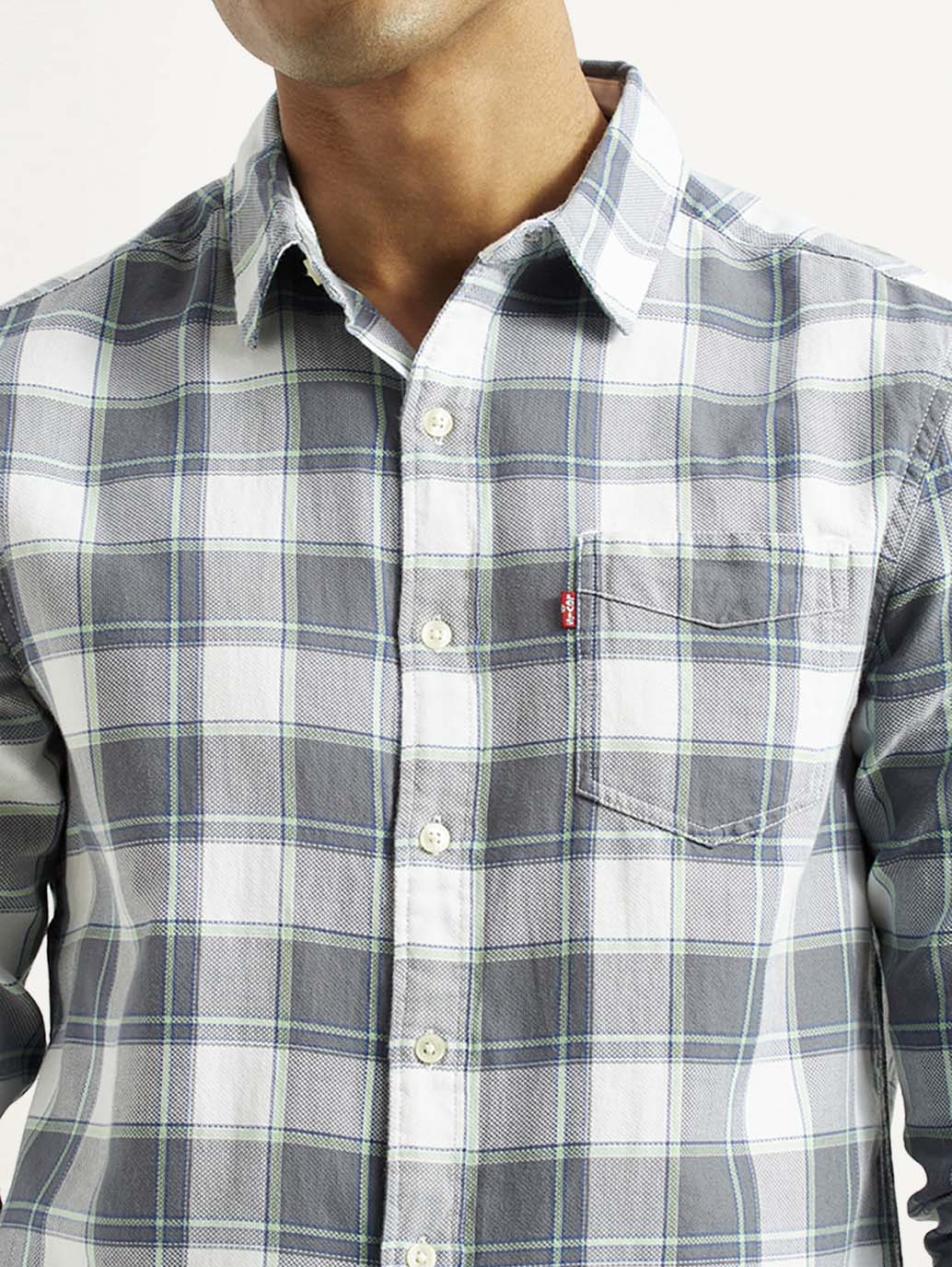 Men's Checkered Grey Slim Fit Shirt - Image 4
