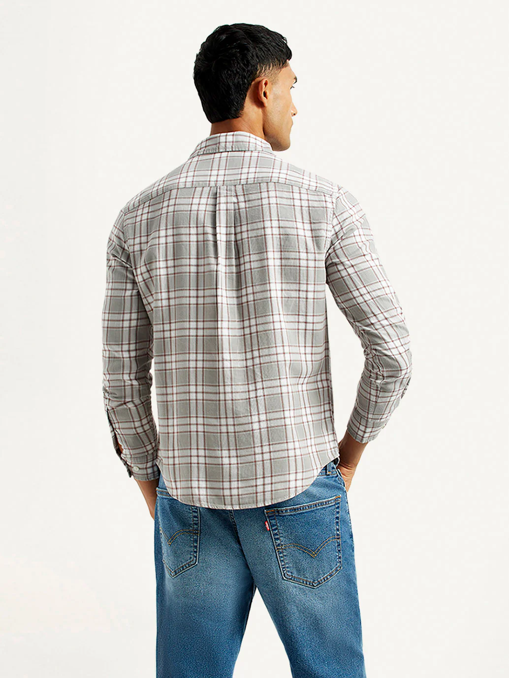 Men's Checkered Light Grey Slim Fit Shirt - Image 3