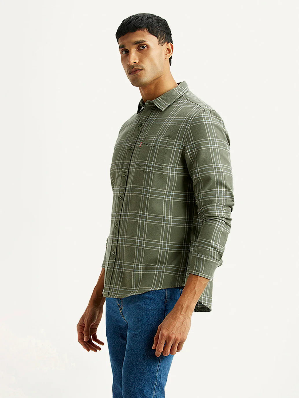 Men's Checkered Olive Slim Fit Shirt - Image 4