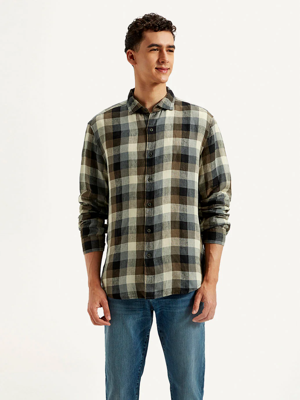 Men's Redloop Checkered Slim Fit Linen Shirt - Image 2