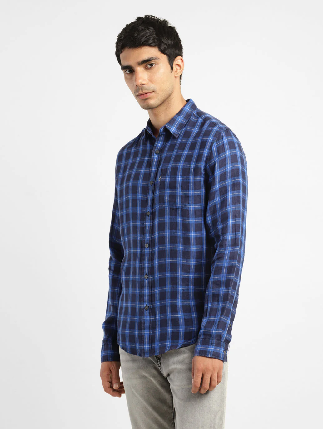 Men's Checkered Slim Fit Linen Shirt - Image 4
