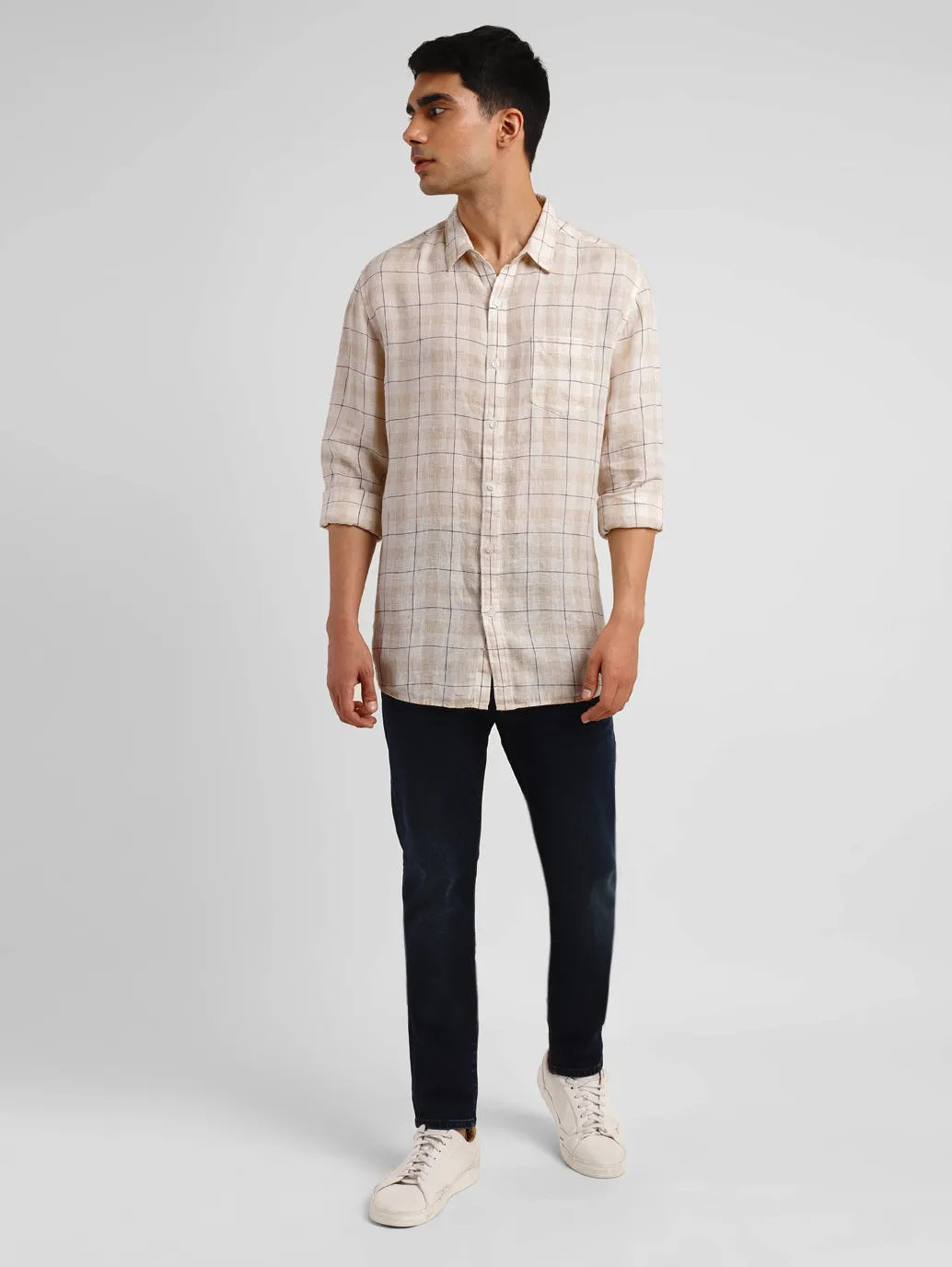 Men's Checkered Slim Fit Linen Shirt - Image 6