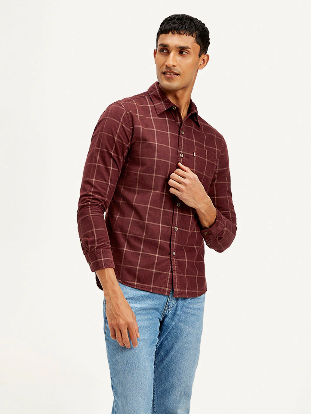 Men's Checkered Slim Fit Corduroy Shirt - Image 5