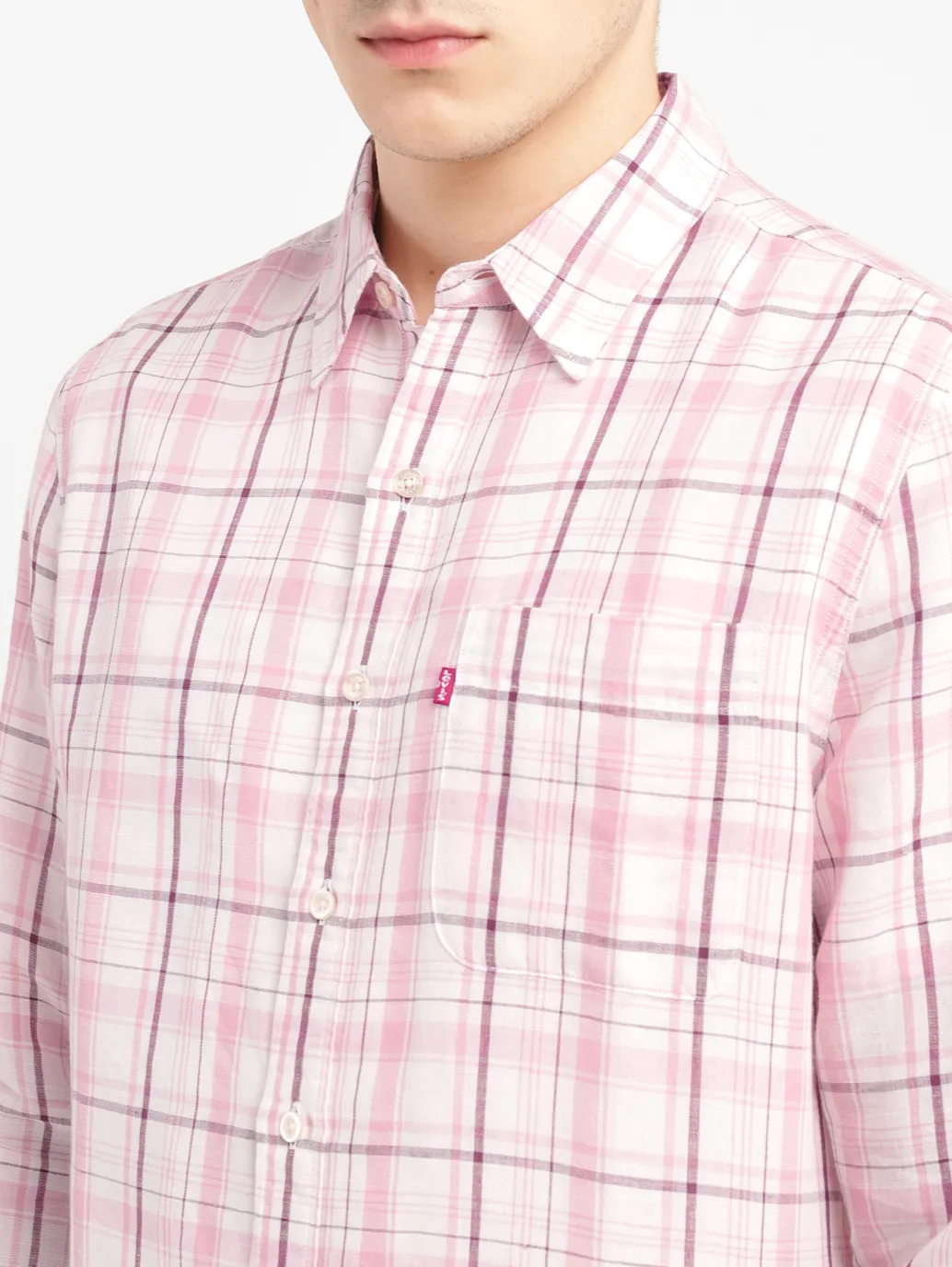 Men's Checkered Slim Fit Linen Shirt - Image 4