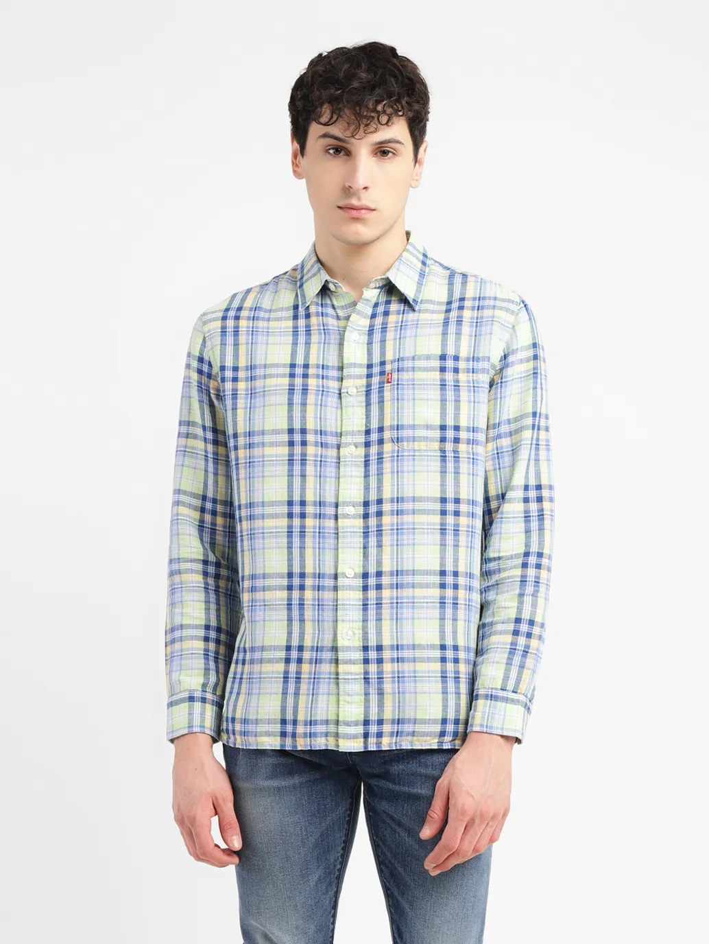 Men's Checkered Slim Fit Linen Shirt - Image 2