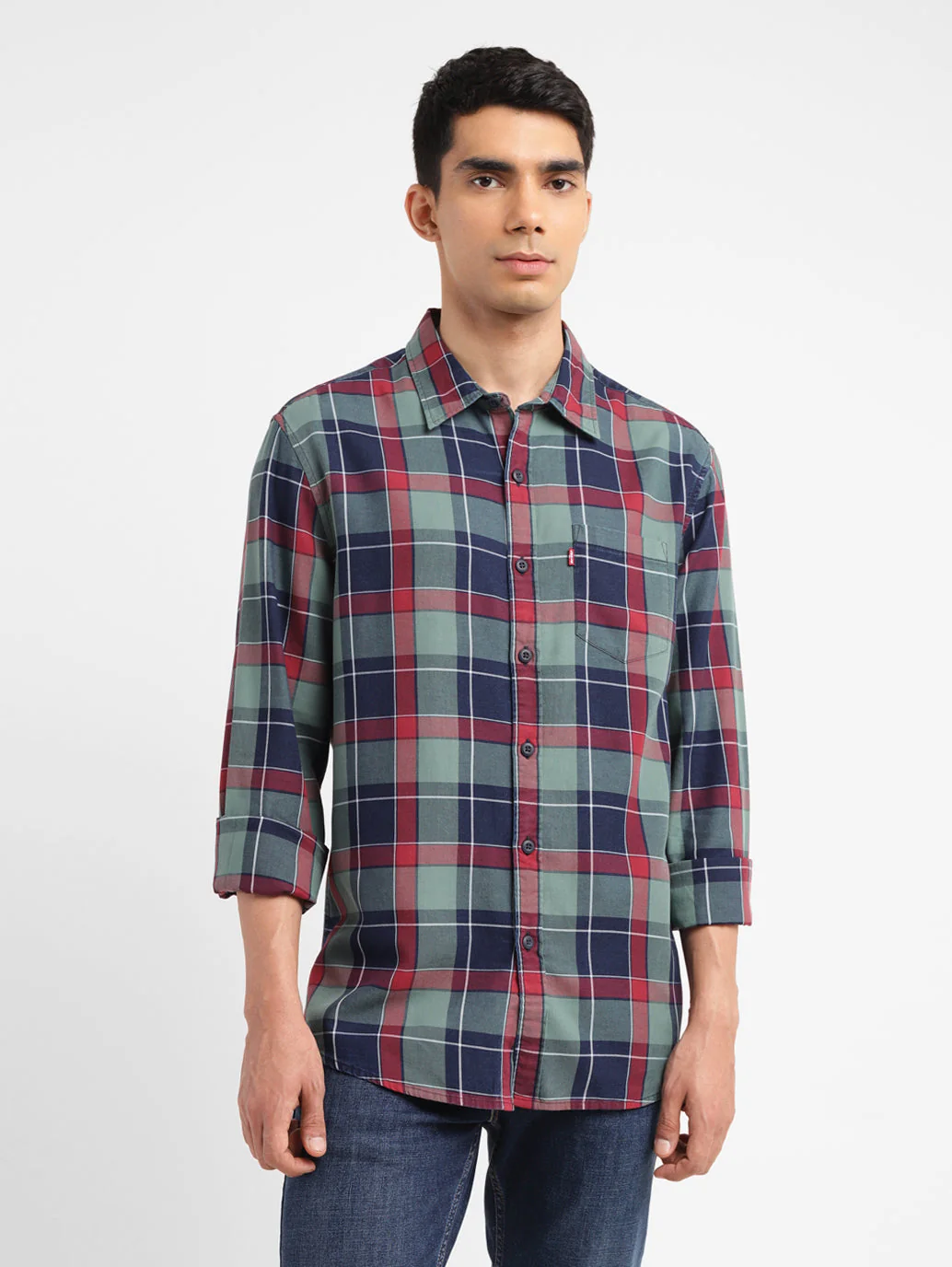 Men's Checkered Spread Collar Shirt - Image 2