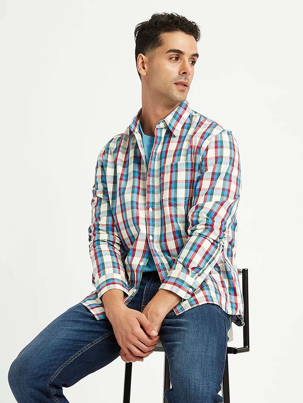 Men's Checkered Spread Collar Shirt - Image 5