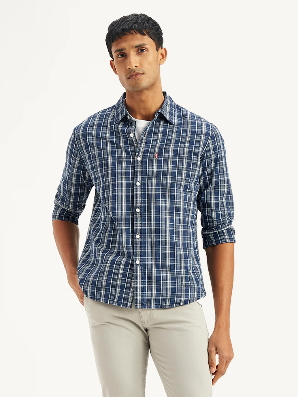Men's Checkered Spread Collar Shirt - Image 3