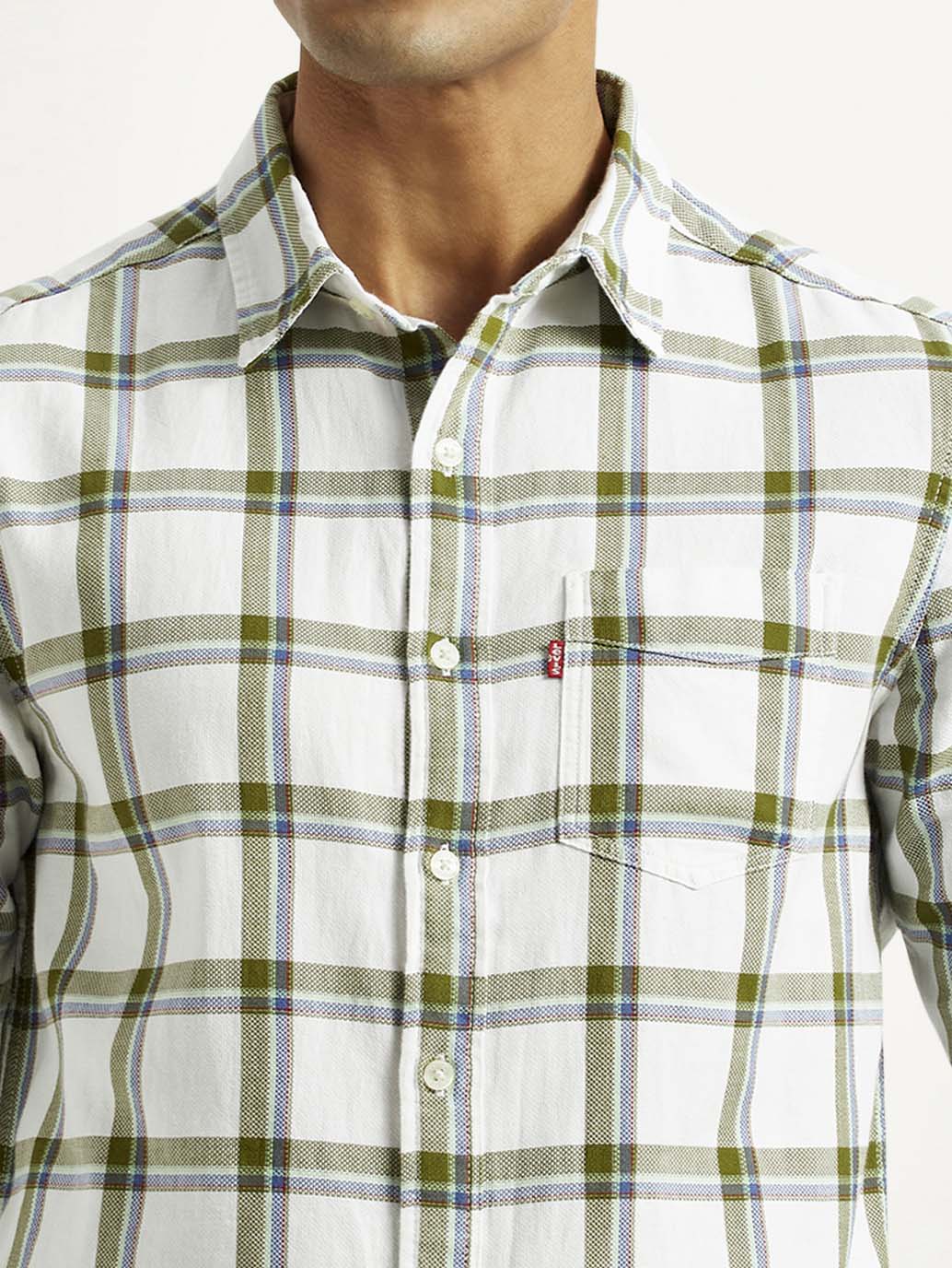 Men's Checkered White Slim Fit Shirt - Image 3