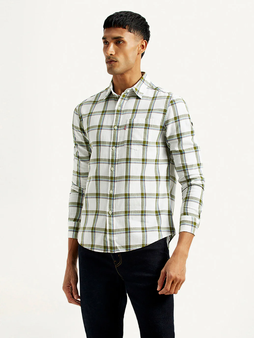 Men's Checkered White Slim Fit Shirt - Image 4