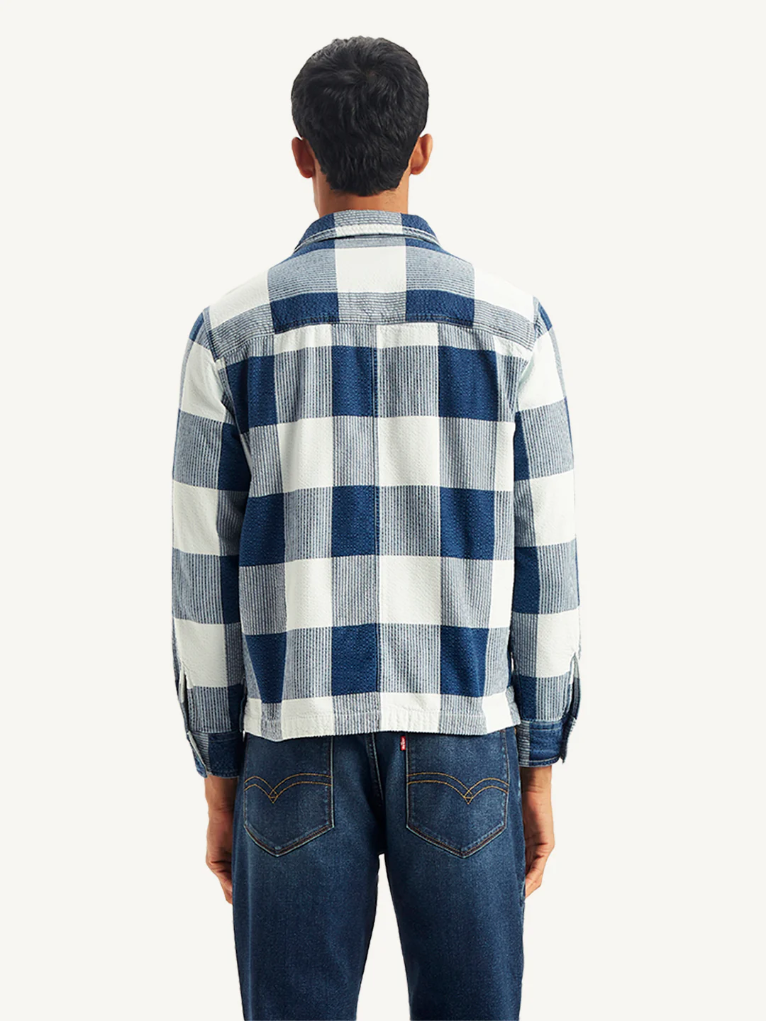 Men's Checkered White Spread Collar Shacket - Image 2