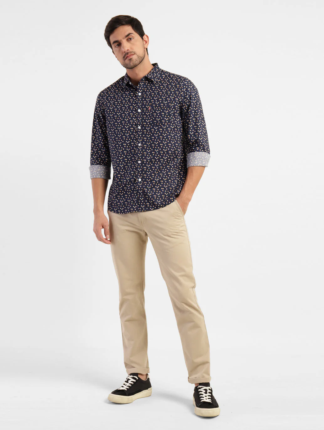 Men's Geometric Print Spread Collar Shirt - Image 2
