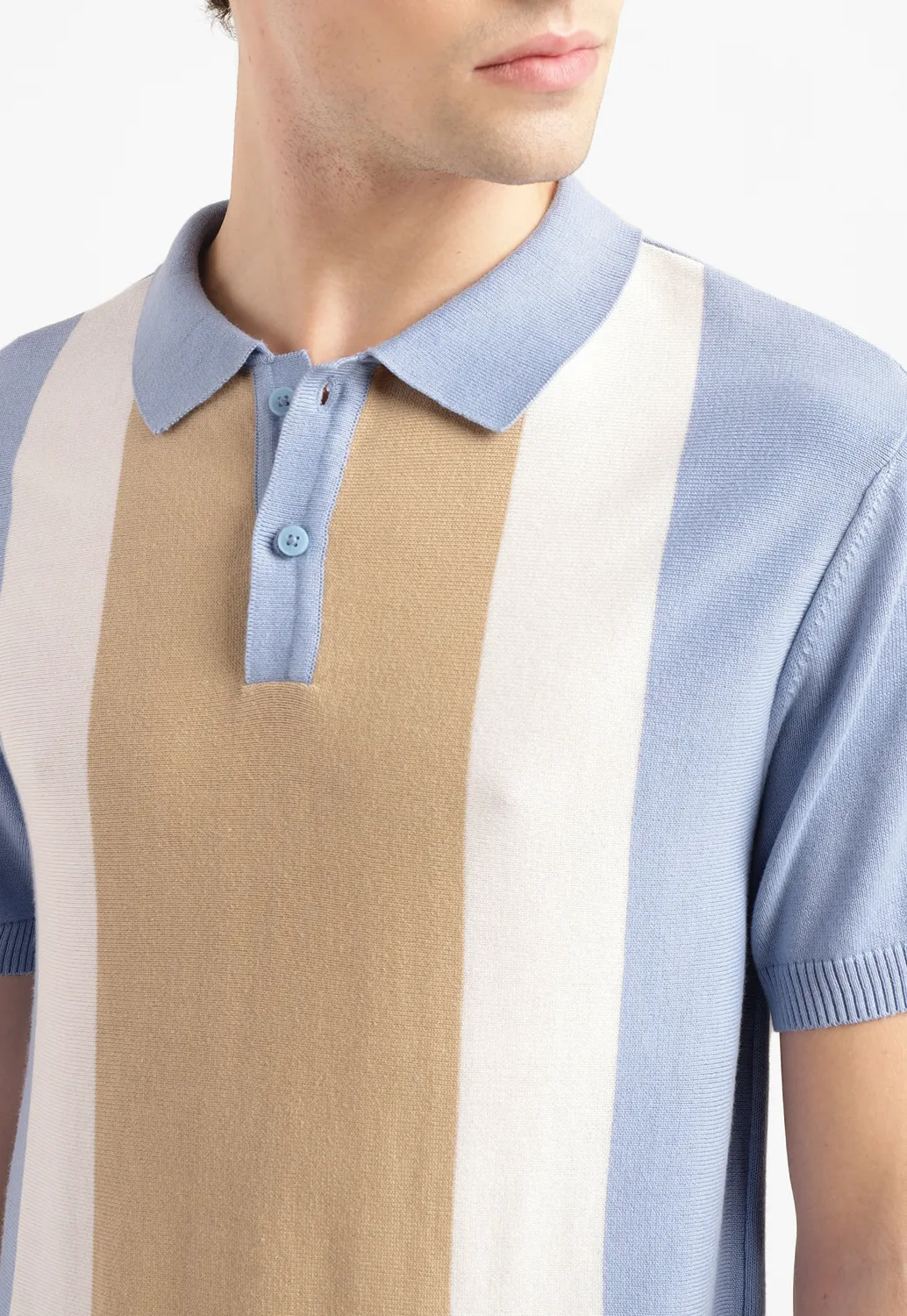 Men's Colorblock Blue Polo Collar Sweater - Image 5
