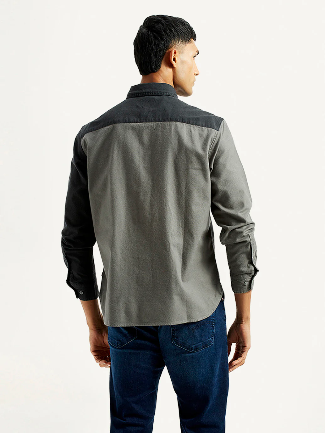 Men's Colorblock Charcoal Grey Spread Collar Flannel Shirt - Image 3