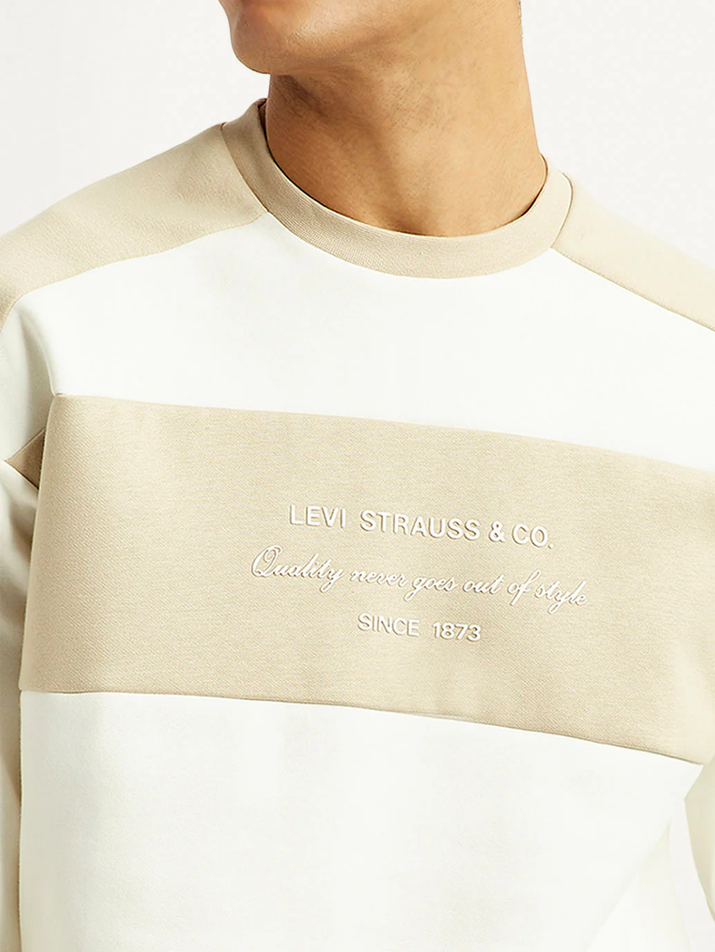 Men's Colorblock Cream Crew Neck Sweatshirt - Image 4
