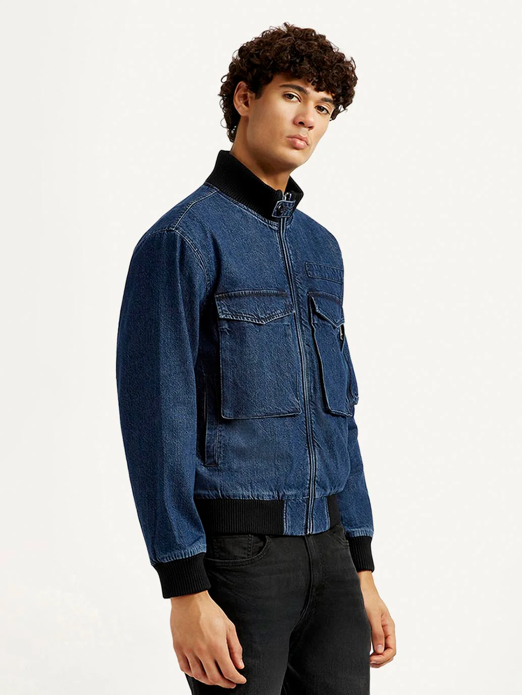Men's Colorblock Dark Blue Denim Jacket - Image 4