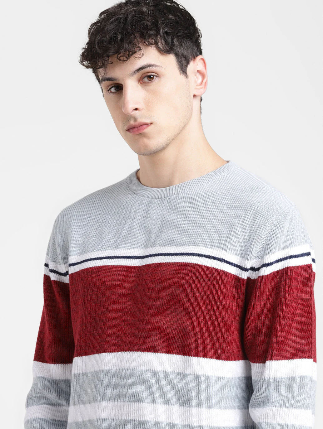 Men's Colorblock Red Crew Neck Sweater - Image 5