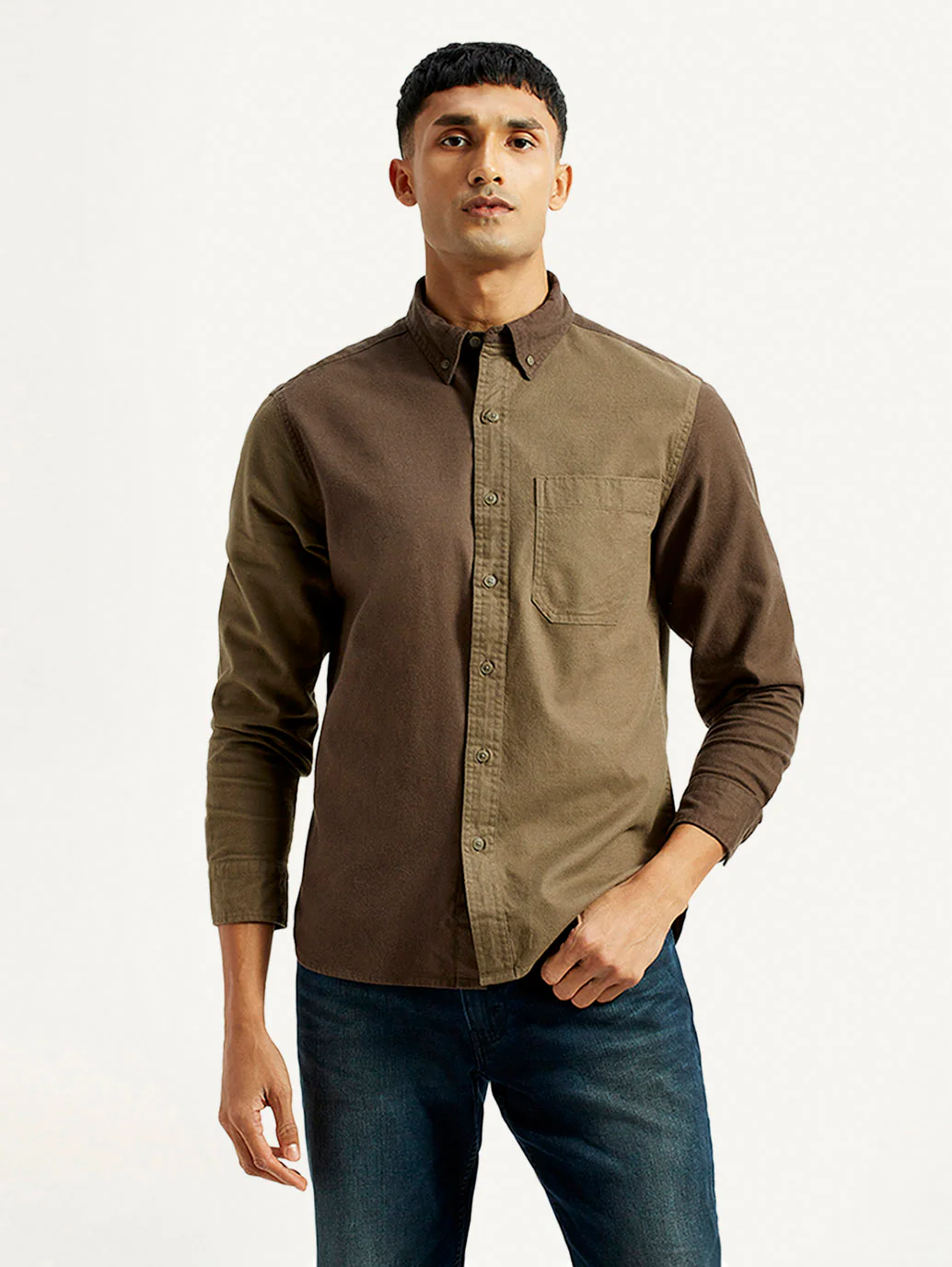 Men's Colorblock Spread Collar Flannel Shirt - Image 2