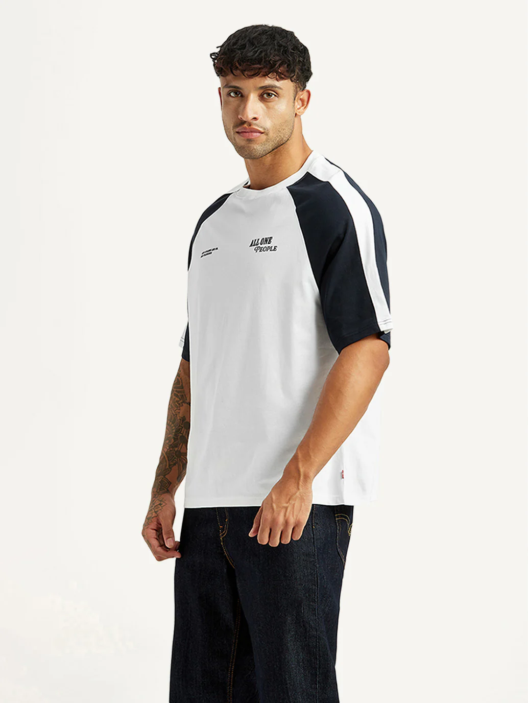 Men's Colorblock White Loose Fit T-shirt - Image 3