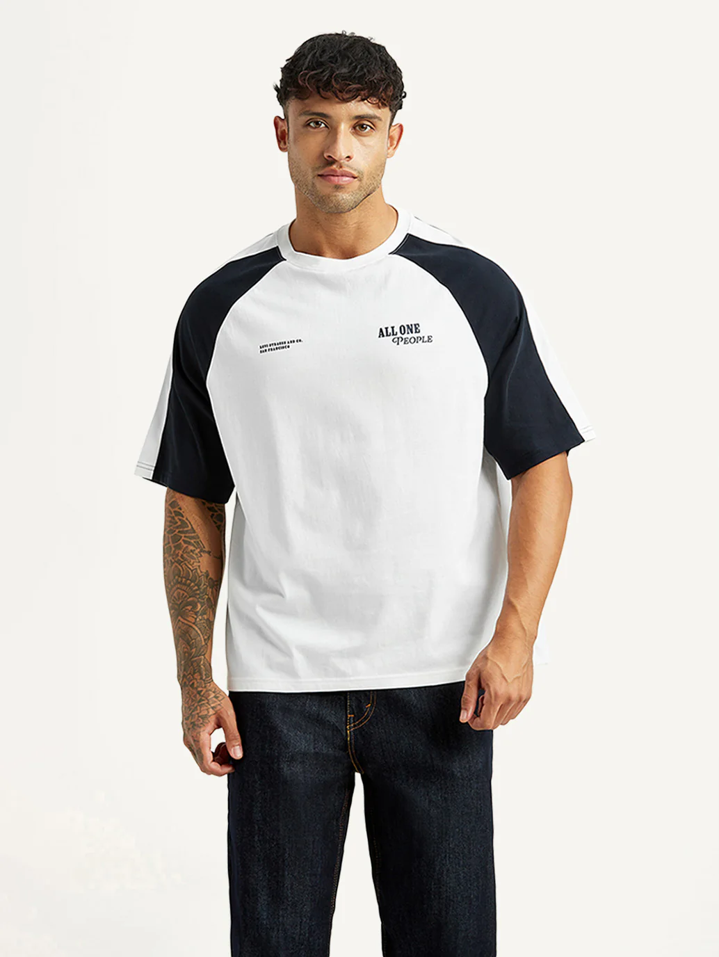 Men's Colorblock White Loose Fit T-shirt - Image 5