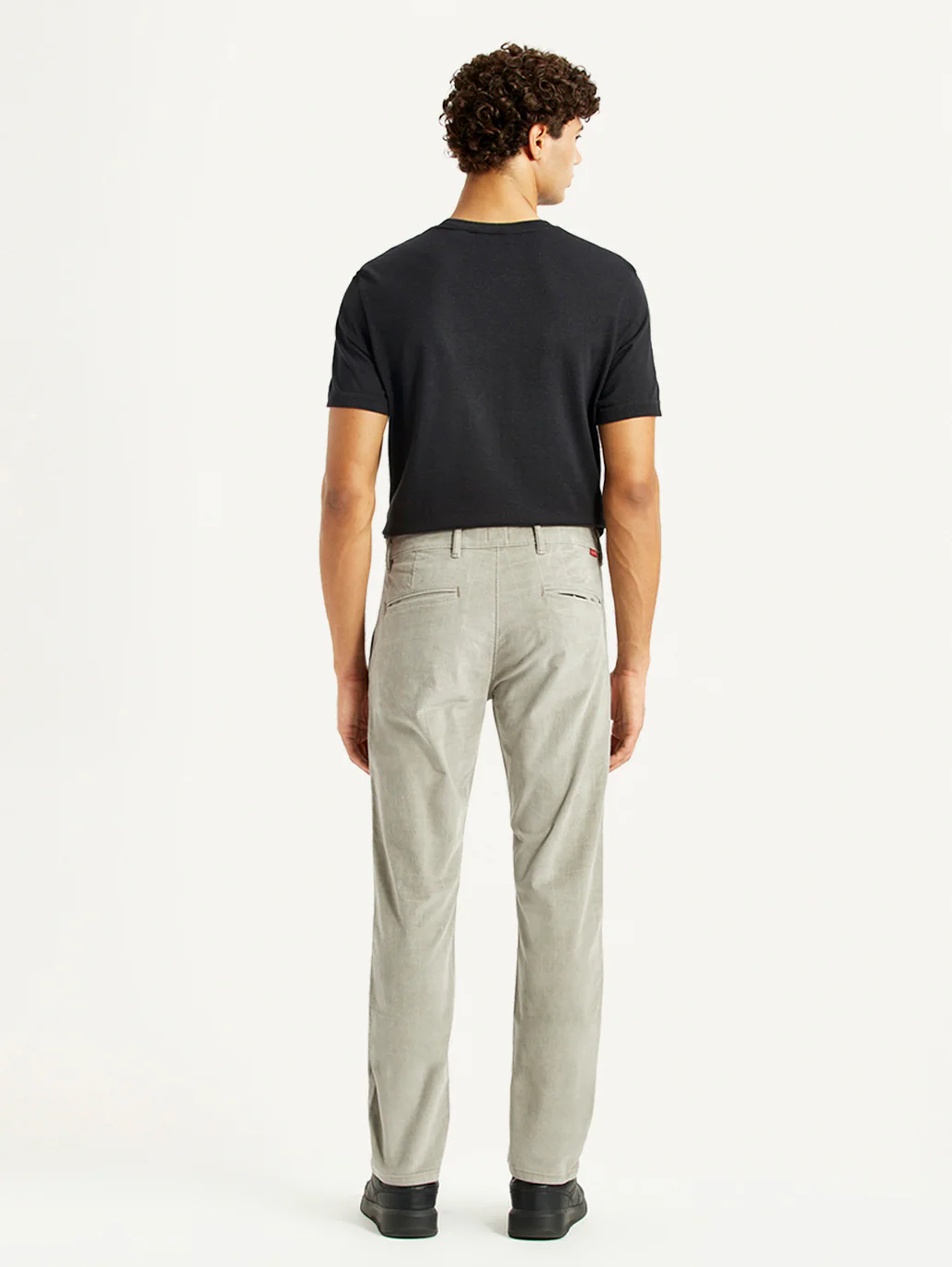 Men's Light Grey Slim Fit Tapered Corduroy Trousers - Image 2