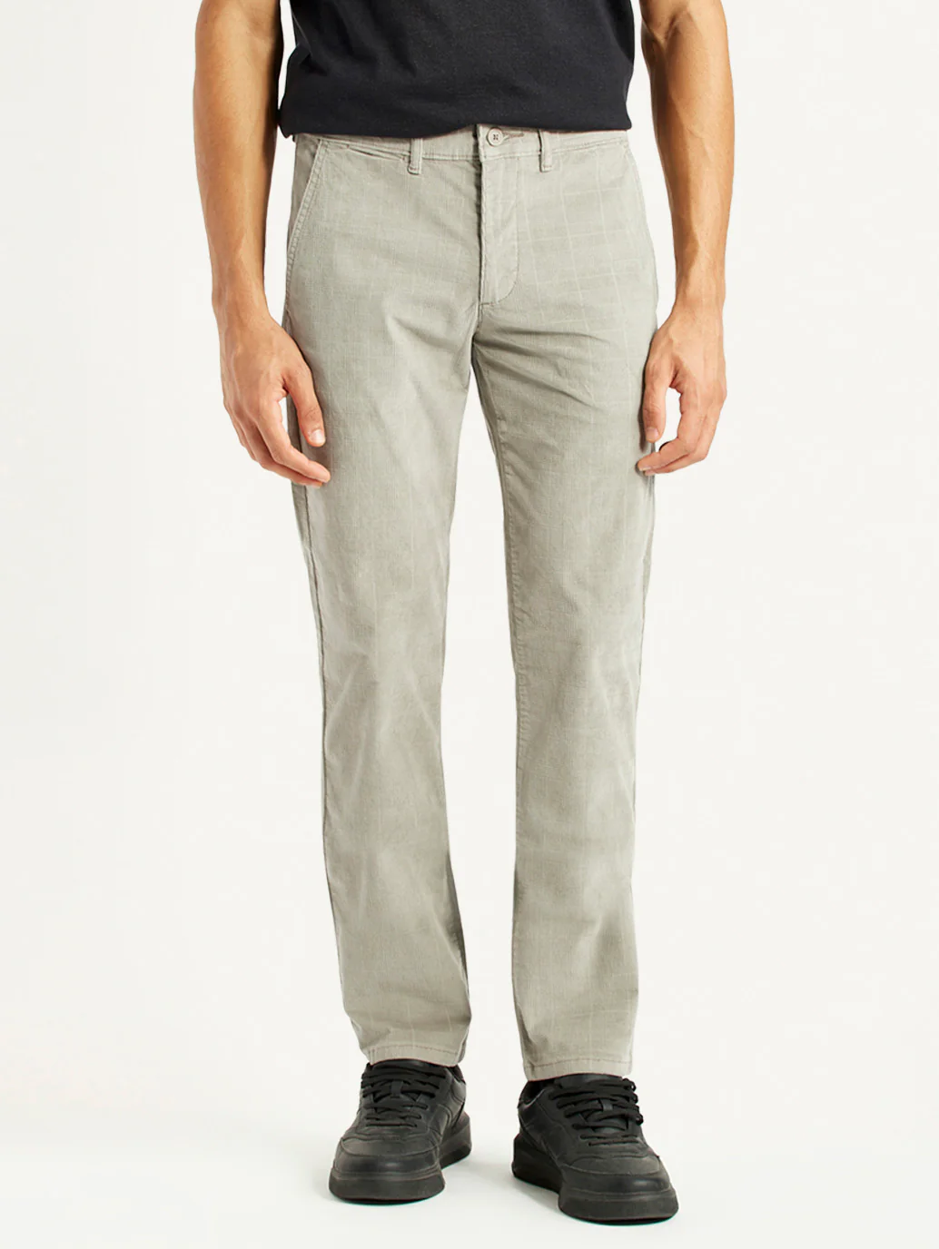 Men's Light Grey Slim Fit Tapered Corduroy Trousers - Image 5