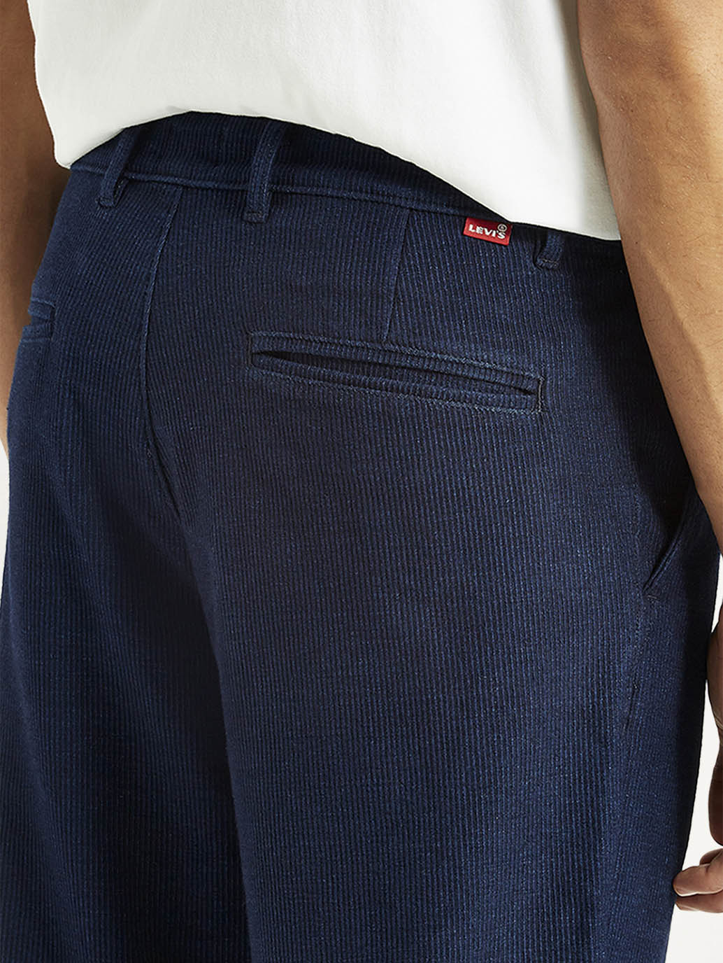 Men's Navy Relaxed Straight Fit Mid Rise Corduroy Trousers - Image 5