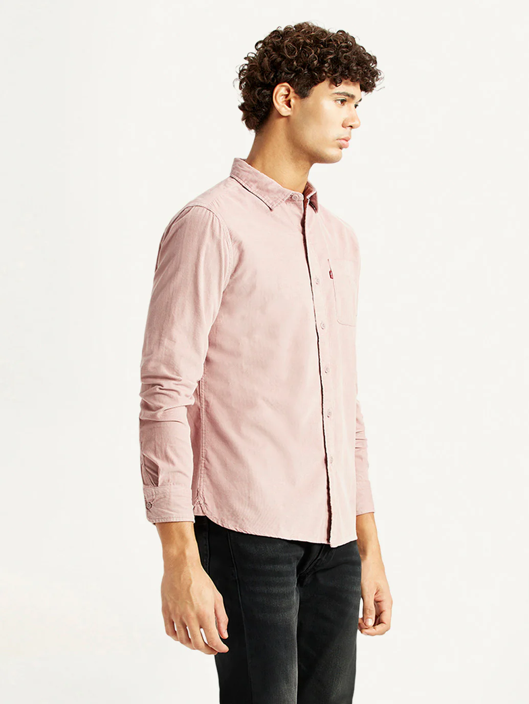Men's Corduroy Solid Mauve Slim Fit Shirt - Image 4
