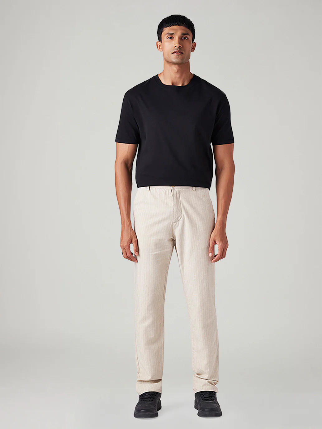 Men's Cream Authentic Relaxed Fit Mid Rise Linen Chinos - Image 2