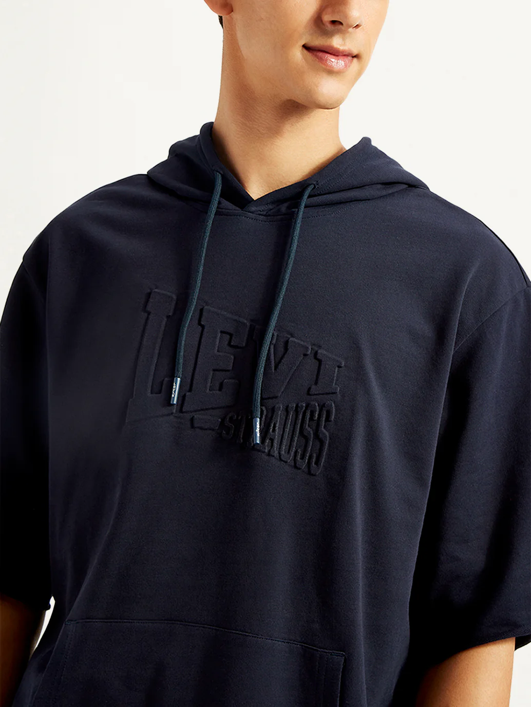 Men's Embossed Navy Hooded Sweatshirt - Image 5