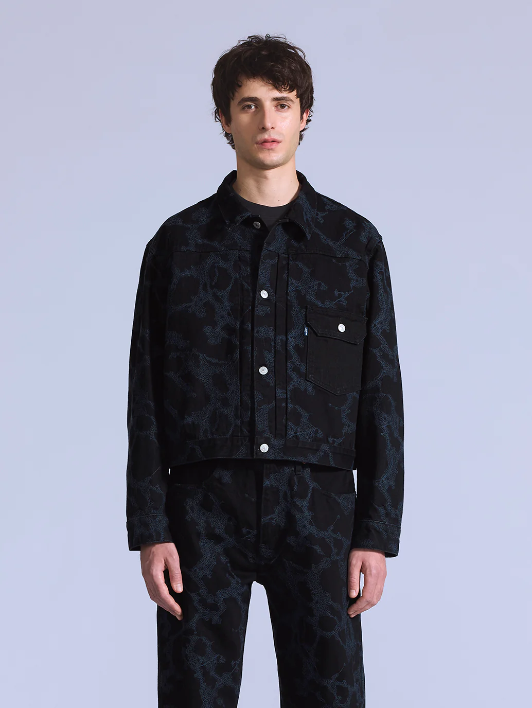 Men's Embroidered Black Denim Jacket