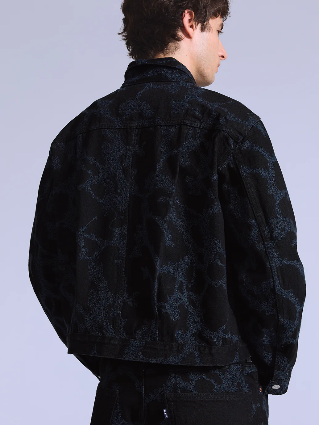 Men's Embroidered Black Denim Jacket - Image 2