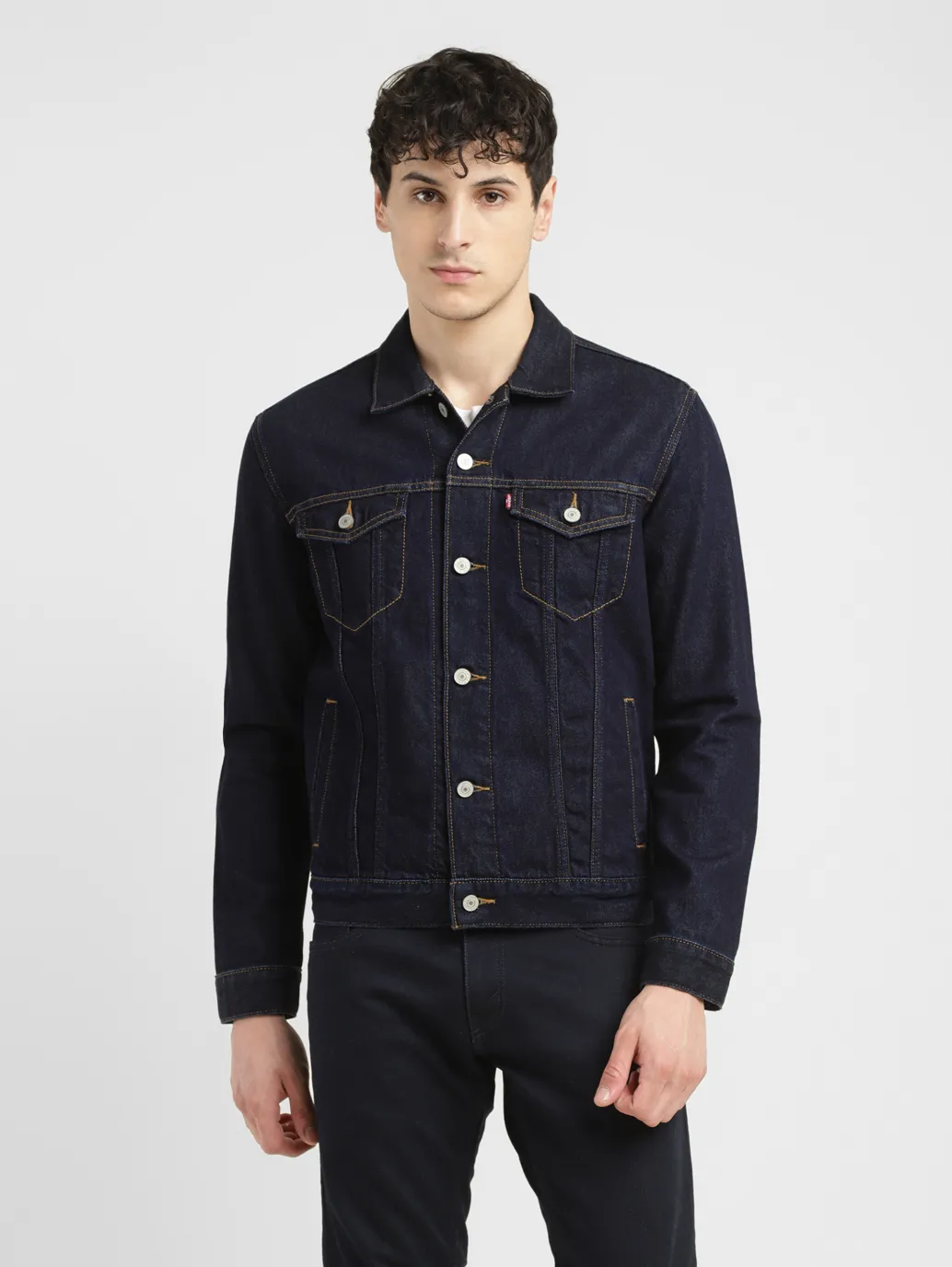 Men's Embroidered Spread Collar Denim Jacket - Image 3