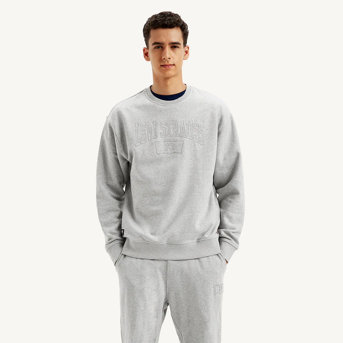 Men's Embroidered Grey Crew Neck Sweatshirt - Image 2
