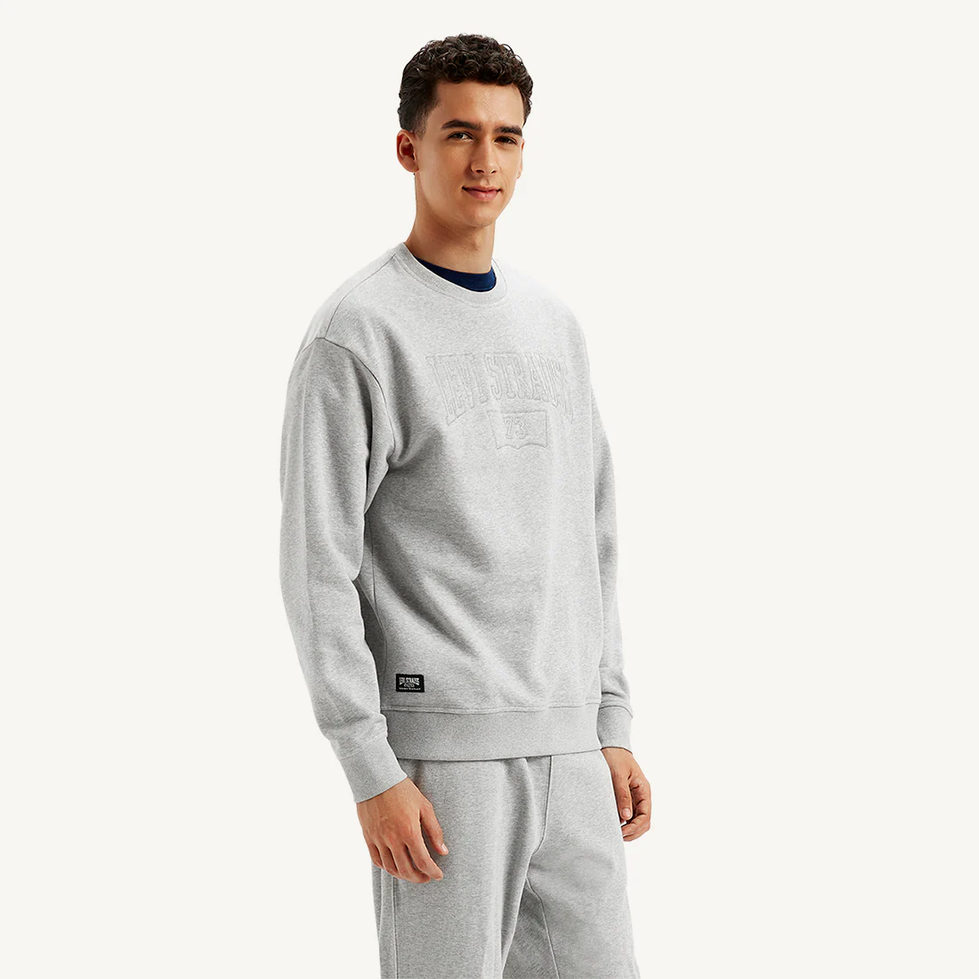 Men's Embroidered Grey Crew Neck Sweatshirt - Image 4