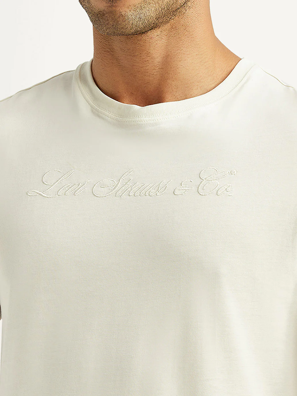 Men's Embroidered Off-White Slim Fit T-shirt - Image 3