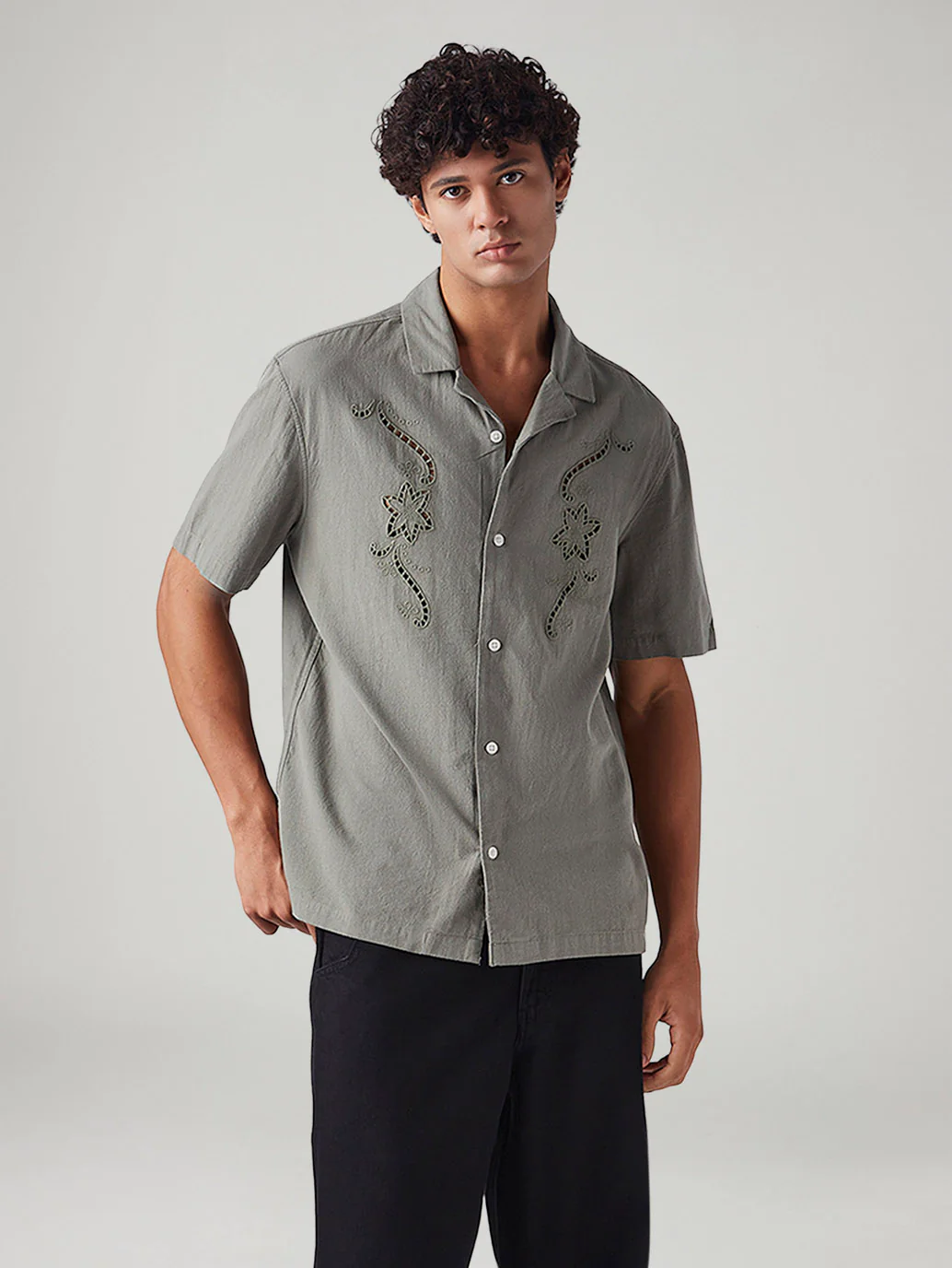 Men's Embroidered Relaxed Fit Resort Collar Shirt