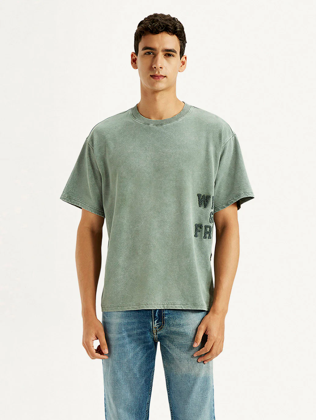 Men's Embroidered Green Boxy T-shirt - Image 2
