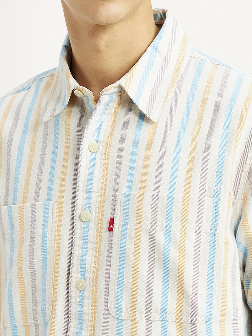 Men's Striped Multi Color Spread Collar Flannel Shirt - Image 4