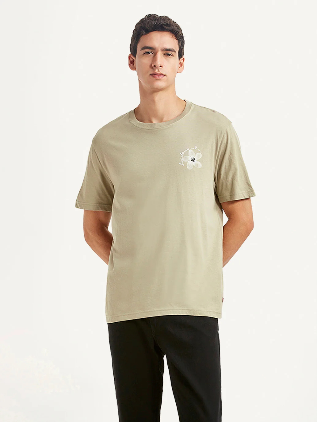 Men's Floral Beige Crew Neck T-shirt