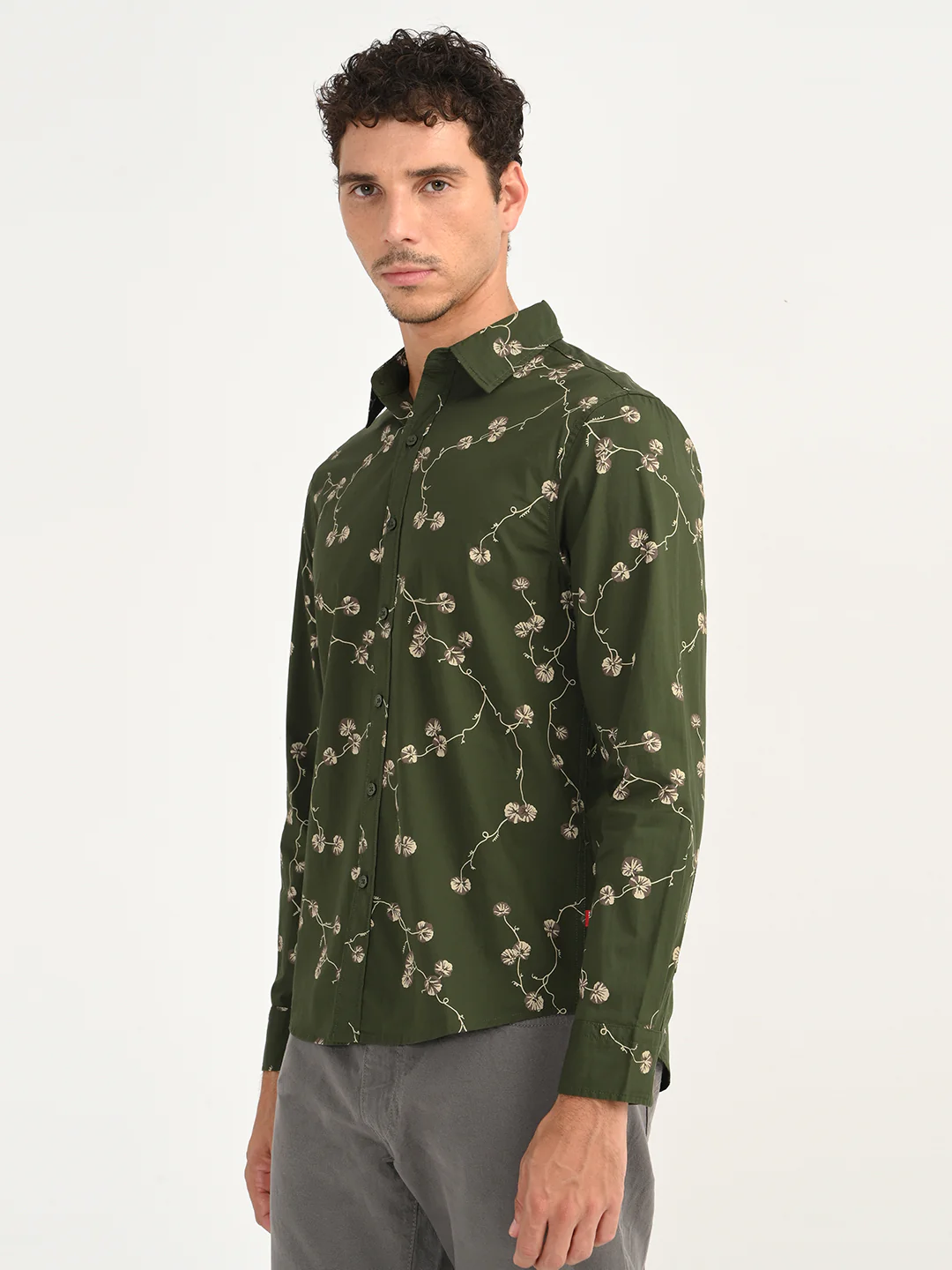 Men's Floral Green Slim Fit Shirt - Image 2