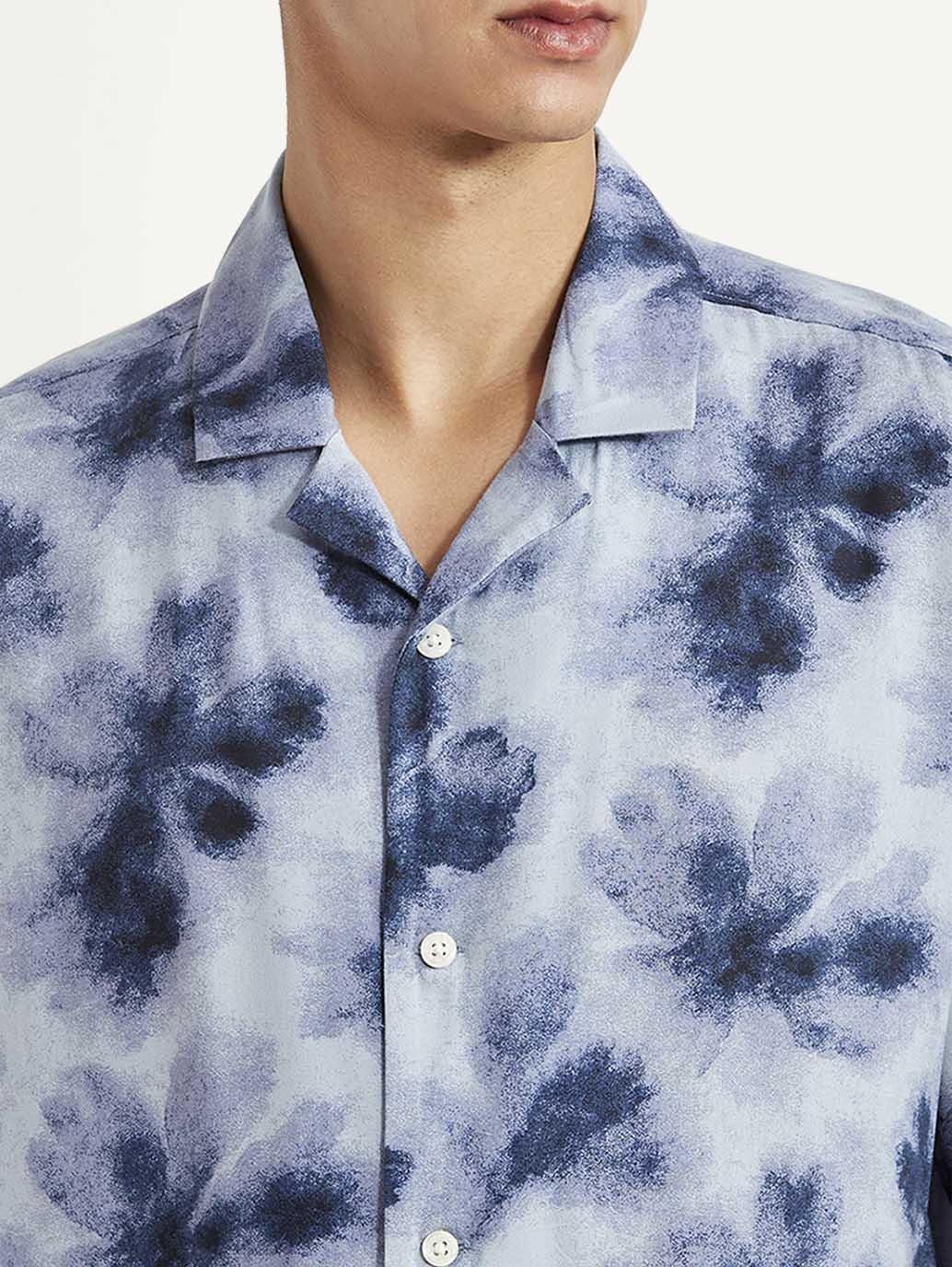 Men's Floral Light Blue Relaxed Fit Camp Shirt - Image 3