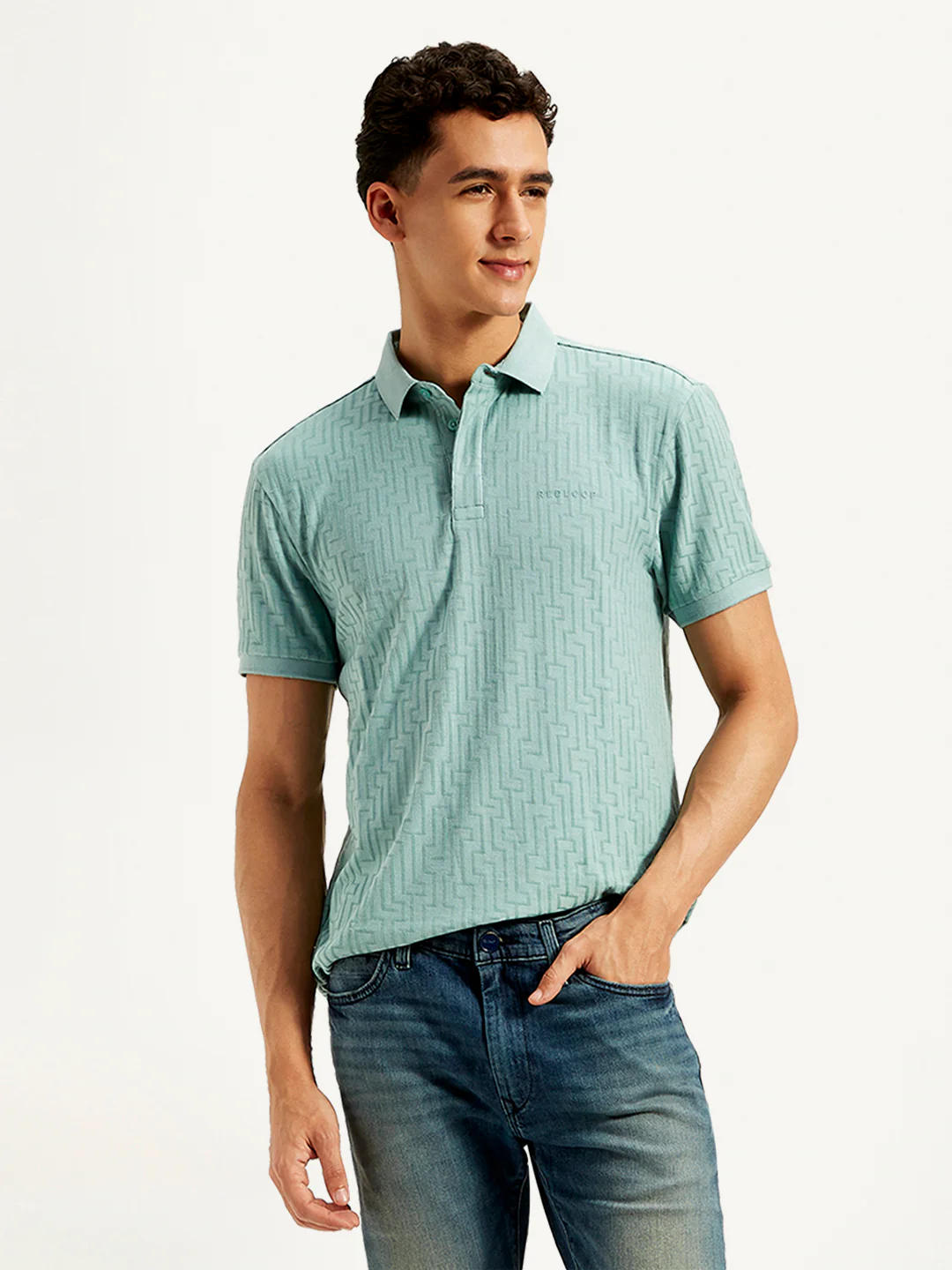 Men's Redloop Geometric Print Slim Fit Polo T-Shirt