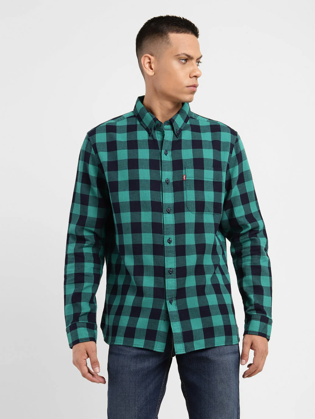 Men's Checkered Spread Collar Shirt