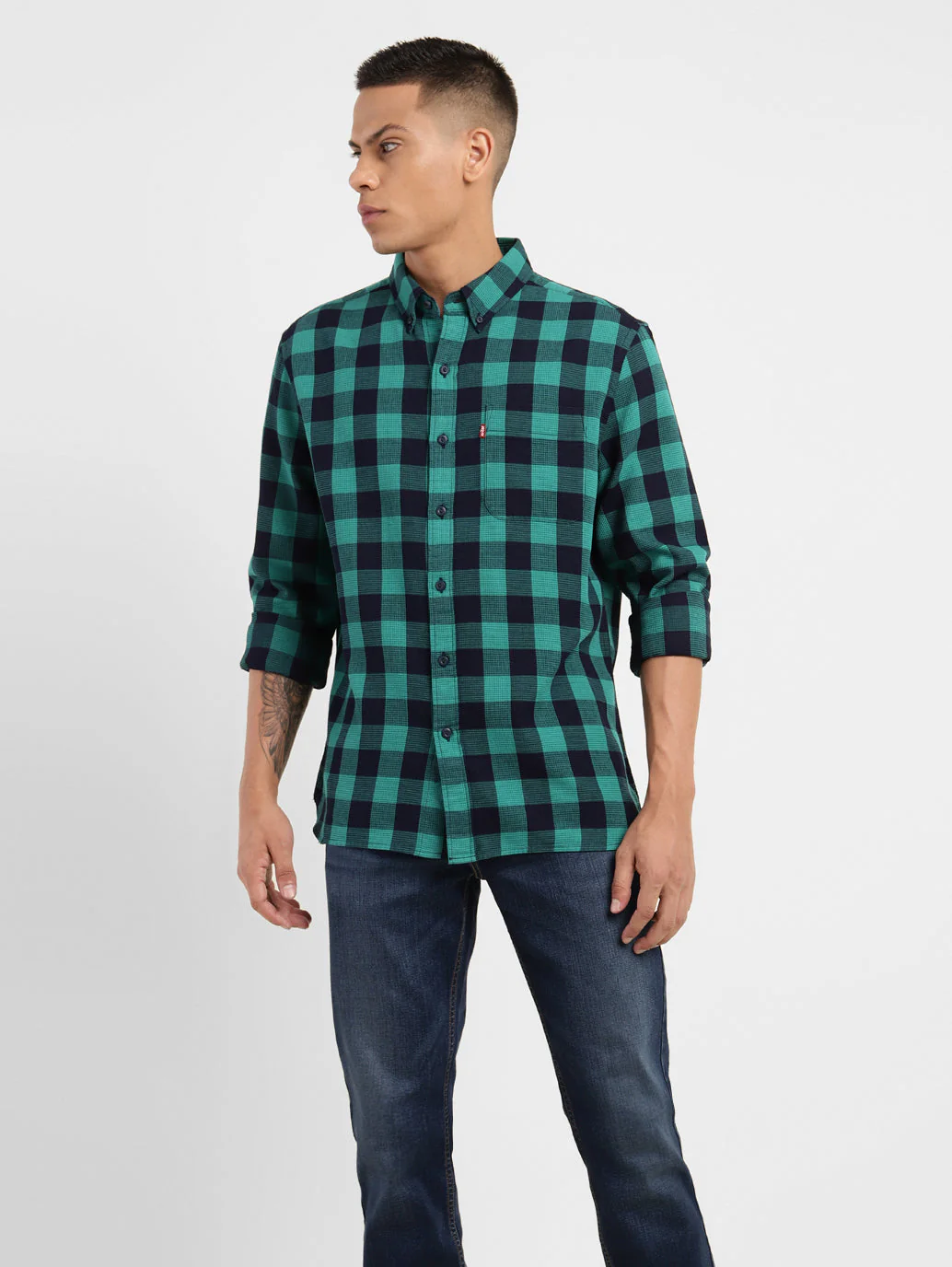 Men's Checkered Spread Collar Shirt - Image 2